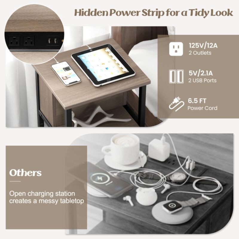 Hivvago 3-Tier End Table with USB Ports & Power Outlets