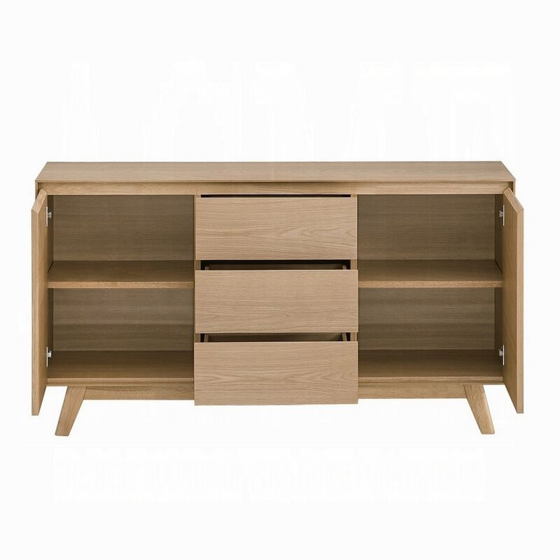 Semi Sideboard Buffet Console, 3 Drawers, 2 Cabinets, Oak Brown Wood