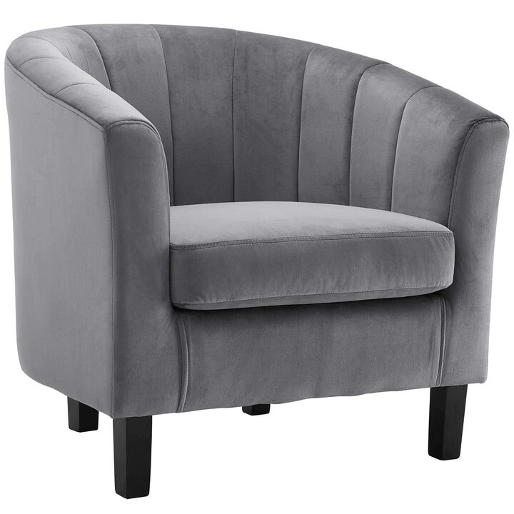 Modway Prospect Channel Tufted Upholstered Velvet Armchair, Gray