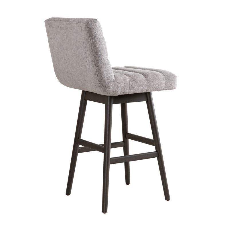 Elias Gray Solid Wood Upholstered 30" Bar Height Swivel Barstool with Gray Fabric Seat