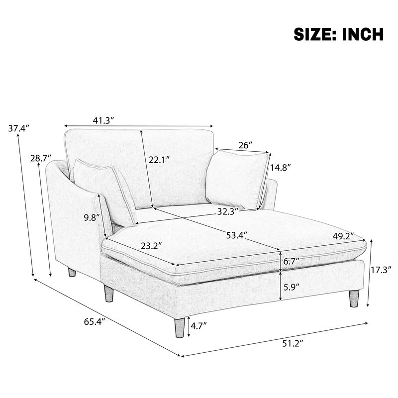 Merax Chenille Chaise Lounge with Contrast White Piping & Curved Armrest image number 5