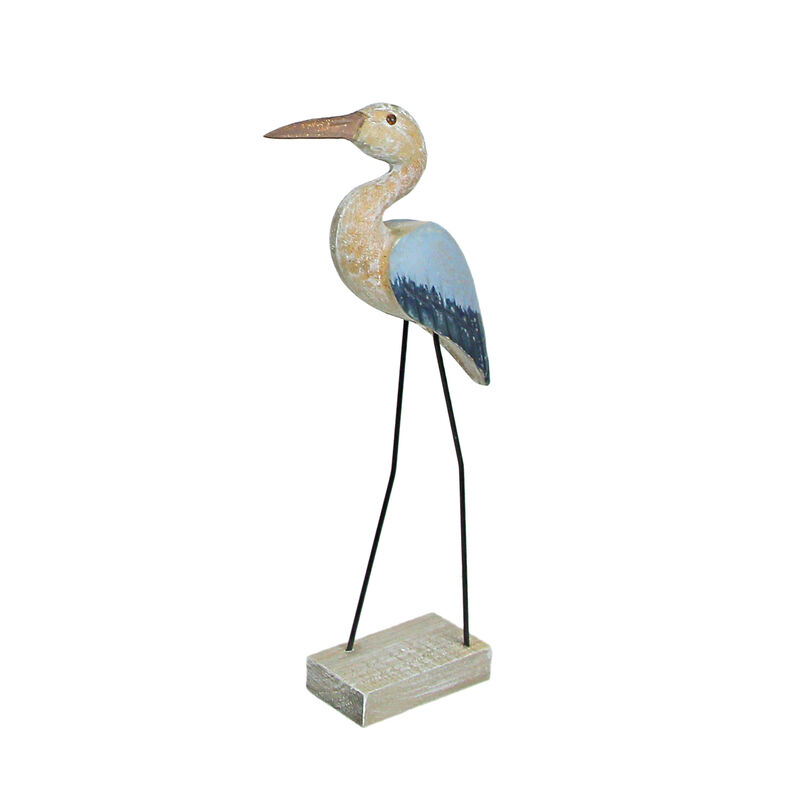 16 Inch Hand Carved Wood Blue Heron Bird Statue Home Coastal Decor Sculpture Art image number 0