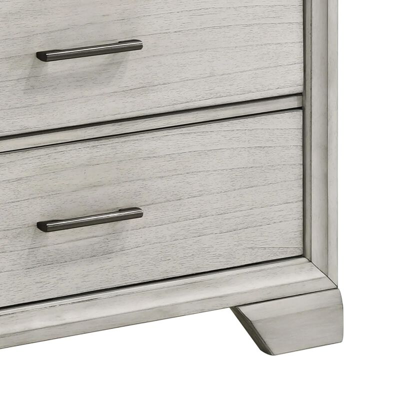 Jeni Tall Dresser Chest, 5 Drawers, Chrome Handles, Rustic White Mist