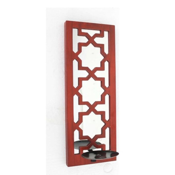 Homezia 17" X 5" X 6" Red, Wooden Cross - Candle Holder Sconce