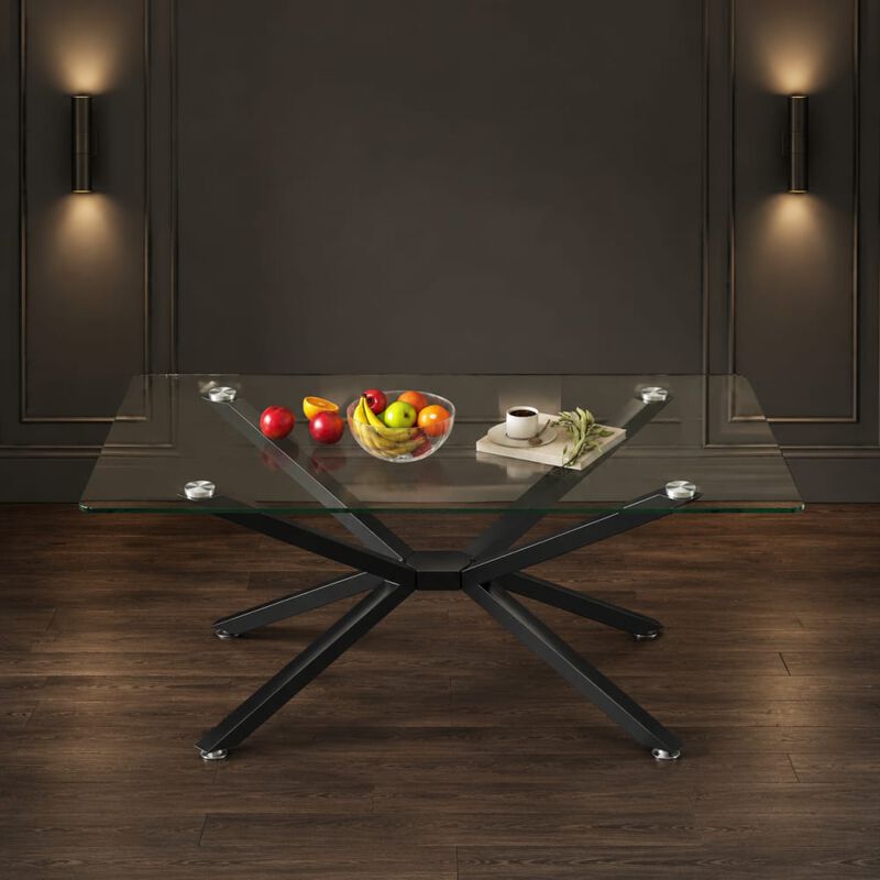 GOODSILO Rectangular Tempered Glass Coffee Table with Metal Legs, Adjustable Feet for Living Room and Office Use image number 2