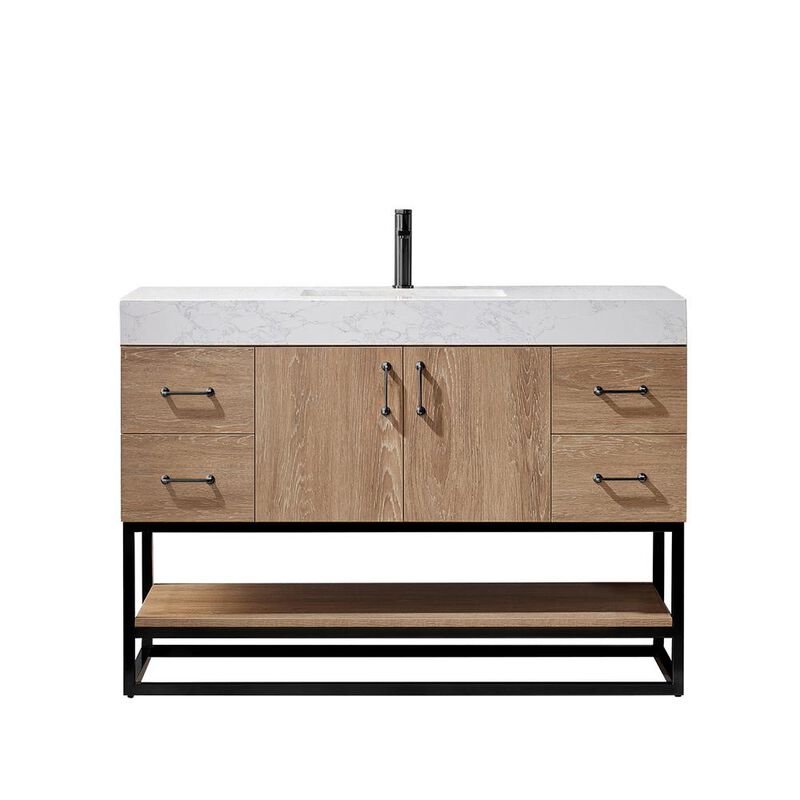 Vinnova Design 48B Single Vanity with White Grain Stone Countertop Without Mirror