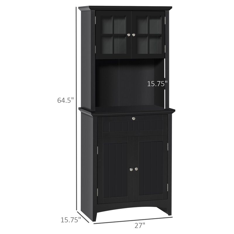 Black Kitchen Cupboard: Freestanding Buffet with Microwave Space
