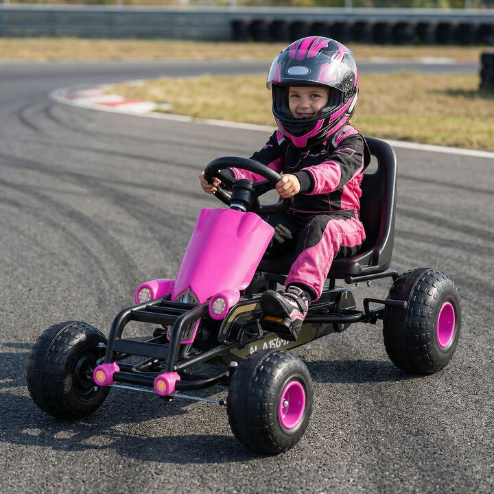 Kids Go Kart Pedal Car with Gear Shifter Steering Wheel and Handbrake for Driveway