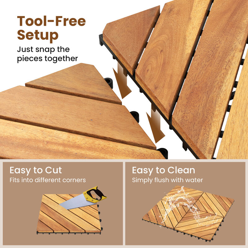 48 Piece Interlocking Wood Deck Tiles for Patio Balcony and Garden Flooring-Natural image number 5