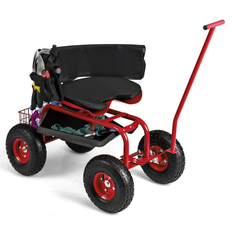 Portable Garden Seat Cart with Wheels, Swivel Function, and Tool Storage