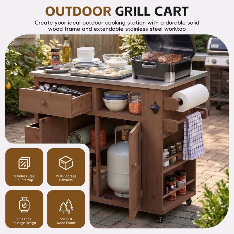 Japtef Outdoor Solid Wood Extendable Kitchen Island image number 4