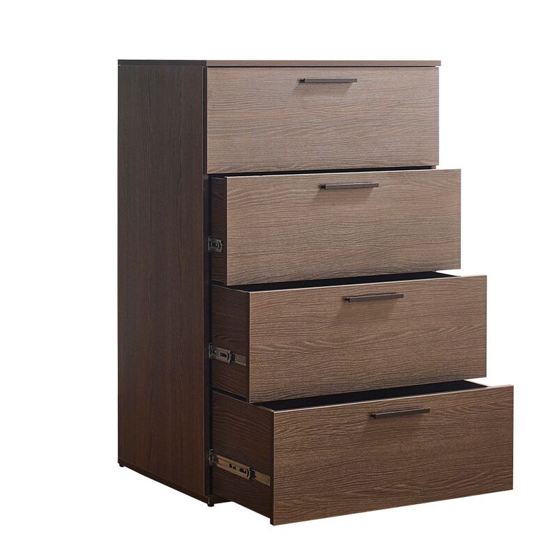 Levy Tall Dresser Chest, 4 Jumbo Drawers, Farmhouse Dark Brown Wood Finish