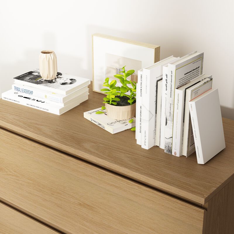 FUFU&GAGA 3-Drawer Wood Grain Nightstand with Slanted Fronts and No Handles, Rustic Bedside Storage Cabinet (32.3 in. H x 30.3 in. W x 15.7 in. D), Oak Wood Finish