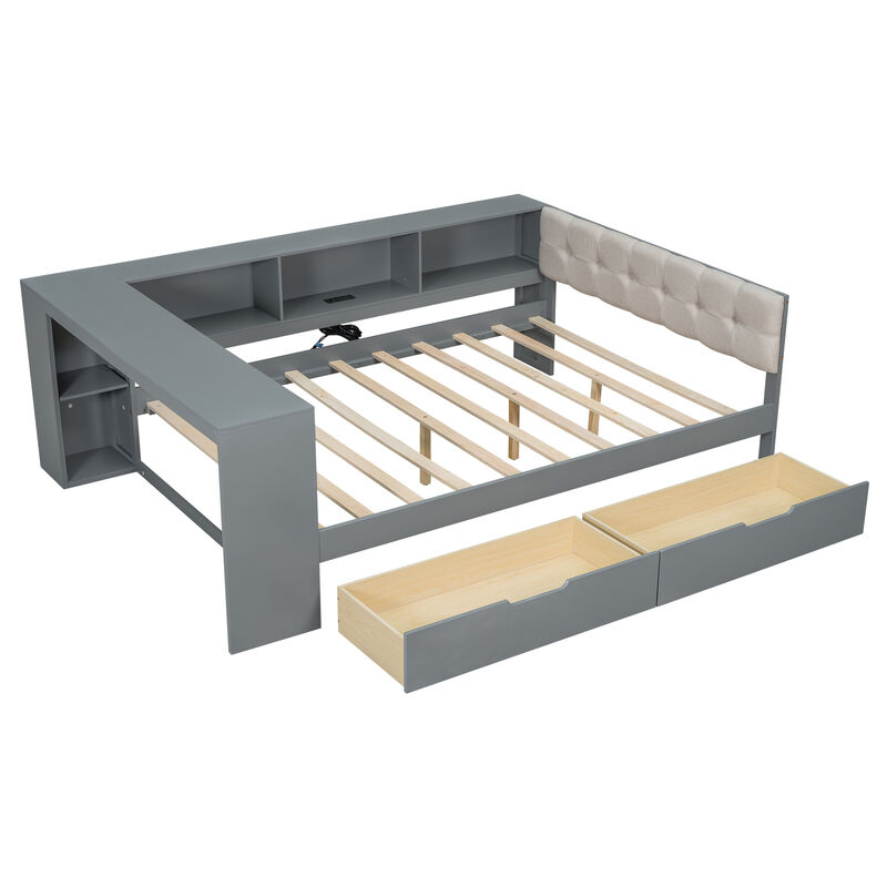 Merax Platform Bed with Storage Shelves and Drawers image number 0