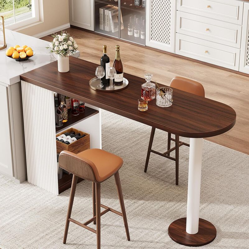 Bar Height Table, 55" Modern Kitchen Bar Table with Open Storage Shelf, Counter Bar Height Table, High Top Table for Dining Room, Living Room image number 4