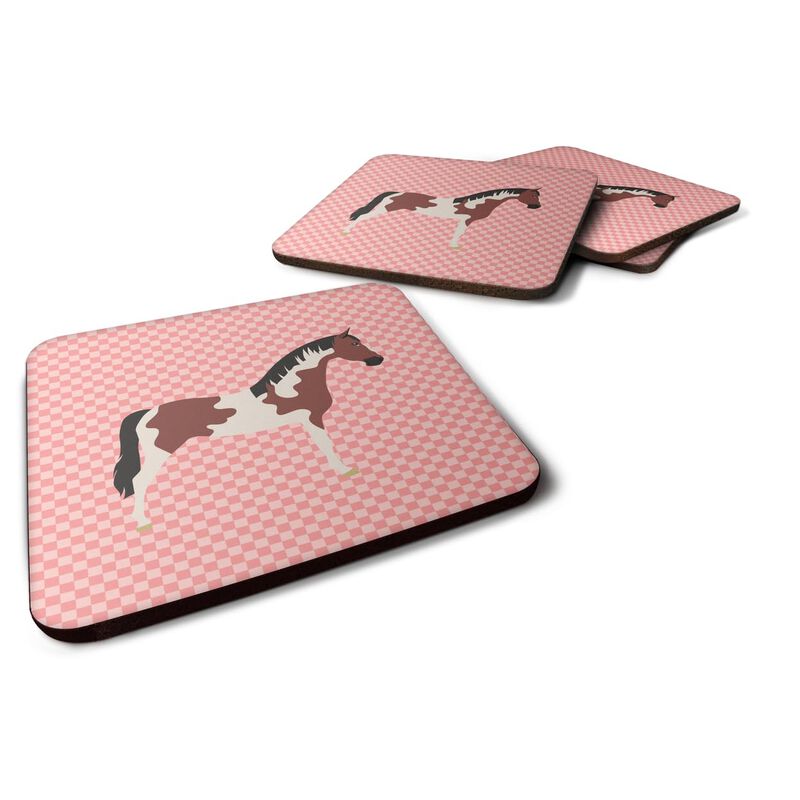 Caroline's Treasures Pinto Horse Pink Check Decorative Coasters, 3.5, Multicolor