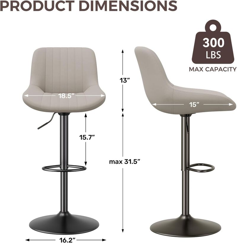 Swivel Bar Stools Set of 2, Upholstered Counter Height Bar Stools with Back and Footrest, 360 Degree Swivel Kitchen Island Chairs, Modern Barstools for Kitchen Counter, Home Bar, Dining image number 5