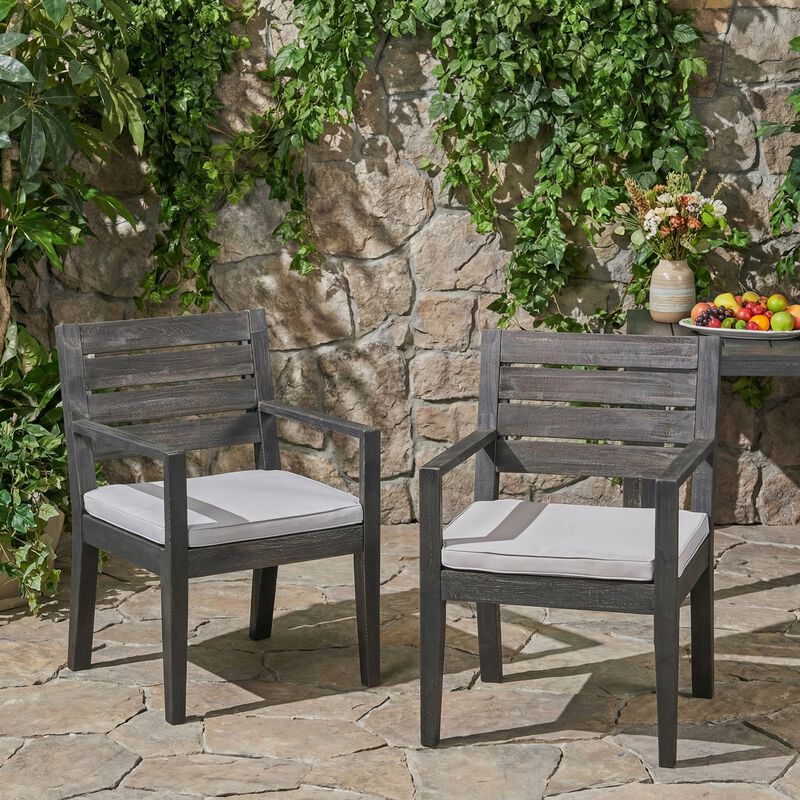 Merax Set of 2 Acacia Wood Outdoor Slatted Dining Chairs image number 2