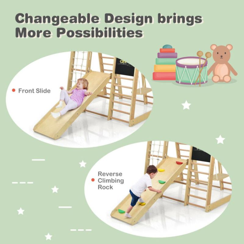 Hivvago Indoor Playground Climbing Gym Wooden 8-in-1 Climber Playset for Children
