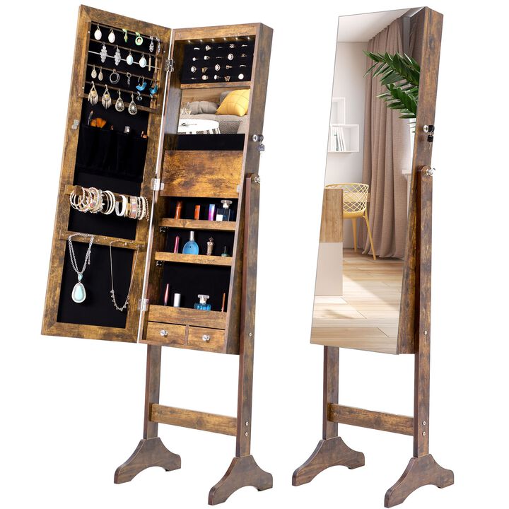 Hivvago Full Sized Body Mirror and Jewelry Storage with LED Lights and Stand