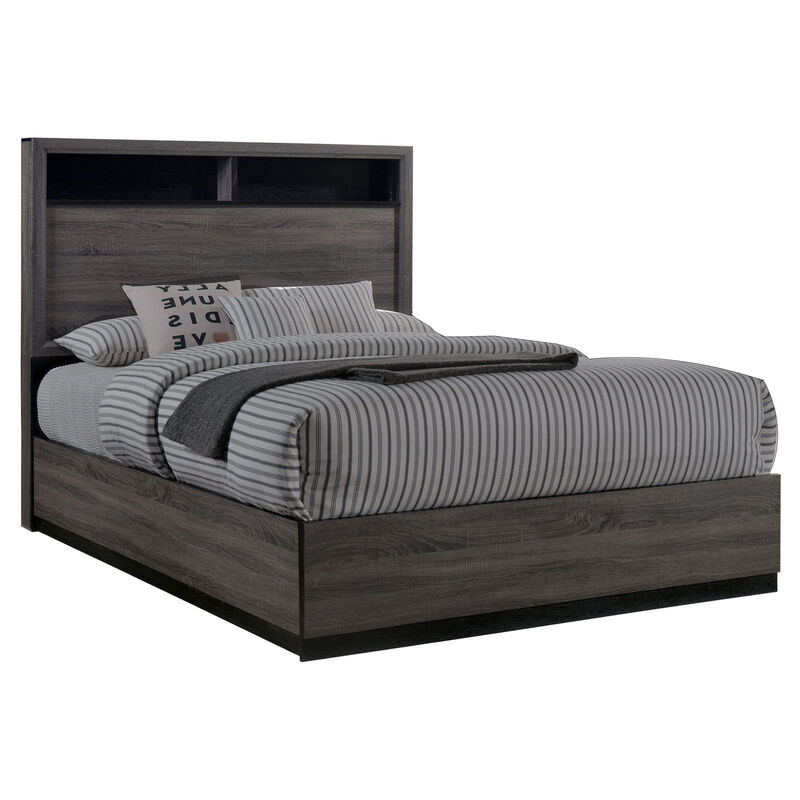 Zo 4 Piece King Size Bedroom Set, Two Tone Gray and Black Trims - Benzara