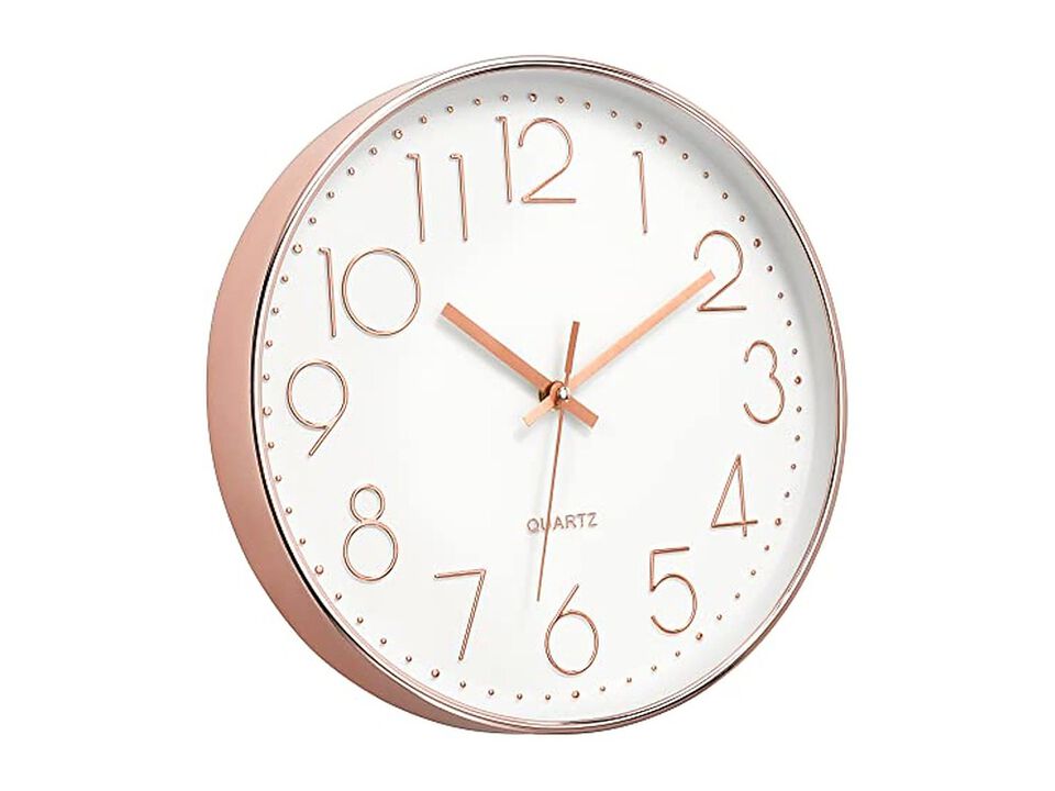 Gold Wall Clock 12 Inch Silent Non Ticking Modern Battery Operated