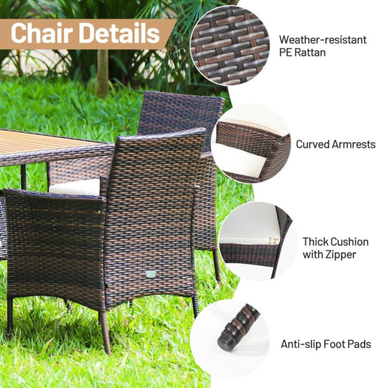 Hivvago 5-Piece Patio Dining Set with Wooden Tabletop and Comfortable Wicker Armchairs