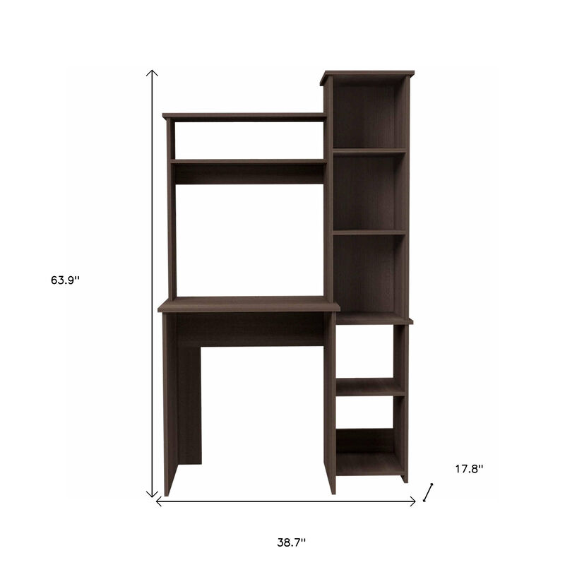 HomeRoots 39" Charcoal Wood Pedestal Computer Desk With Hutch image number 4