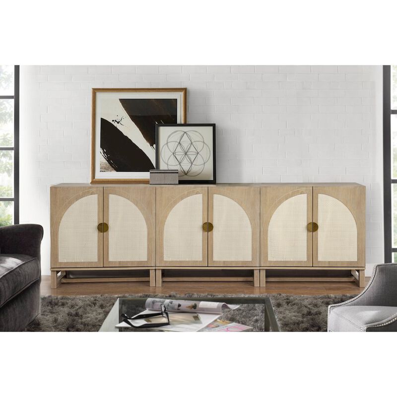 31" Wide 2-Door Accent Cabinet Natural Oak Wood Finish Boho Modern Sideboard image number 8