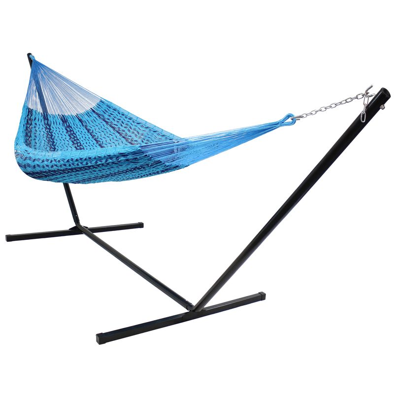 Sunnydaze 2-Person Cotton/Nylon Hammock with Steel Stand
