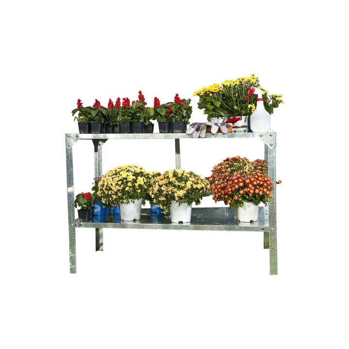 Galvanized Steel Outdoor Potting Bench with Metal Shelving Unit