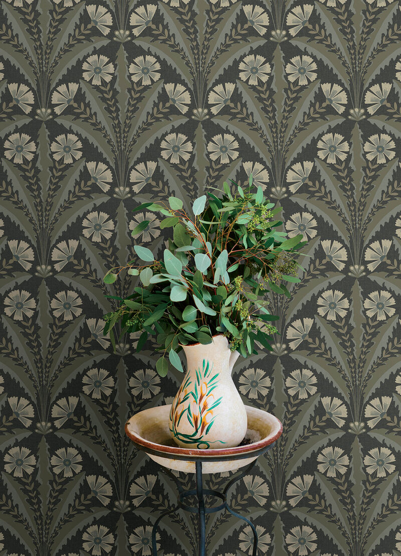 Tap Root Charcoal Floral Damask Wallpaper image number 2