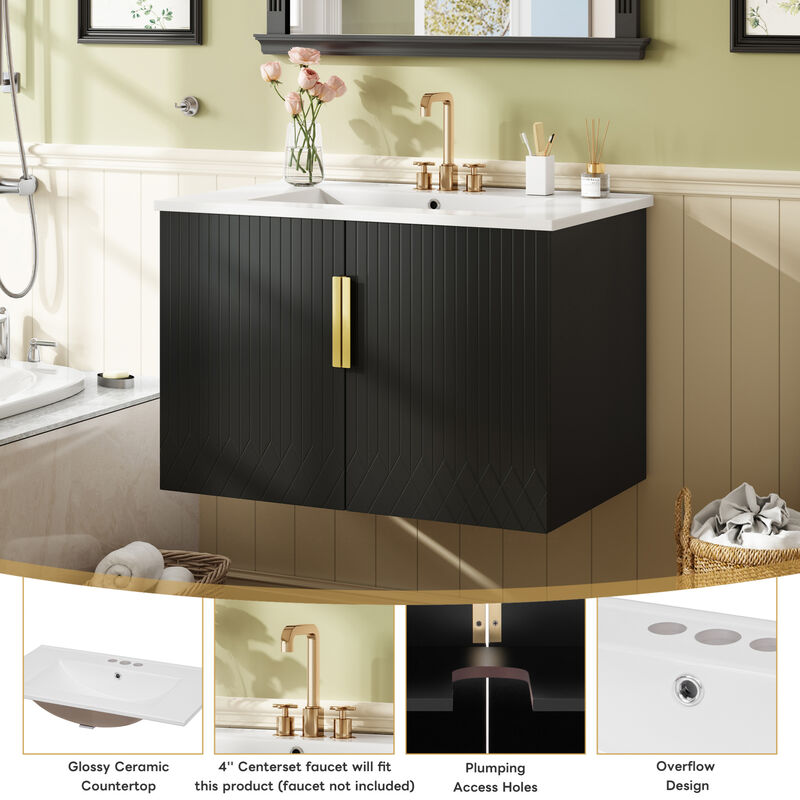 ELEMENT ACE Vintage Bathroom Vanity with Ceramic Sink and Storage Cabinet image number 3