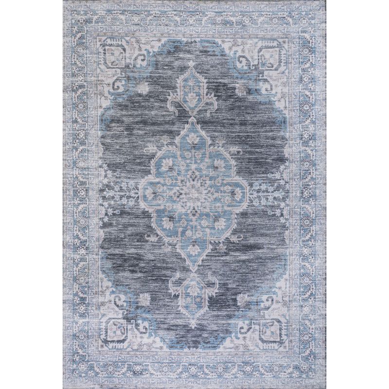 Wincer Chenille Cottage Medallion Machine-Washable Area Rug