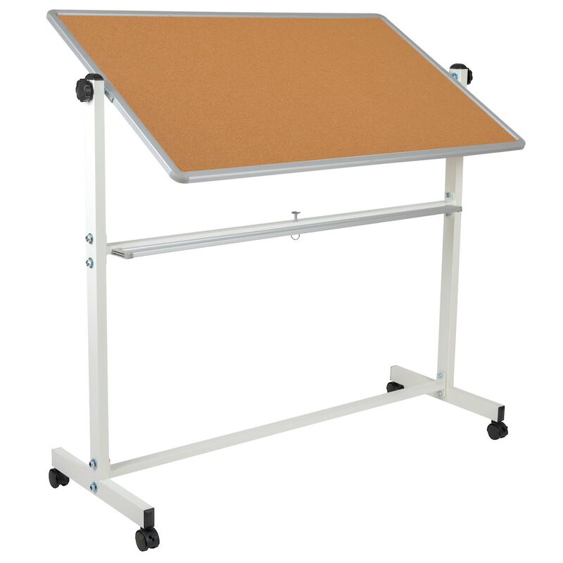 Flash Furniture 53"W x 59"H Reversible Mobile Cork Bulletin Board and White Board with Pen Tray image number 3