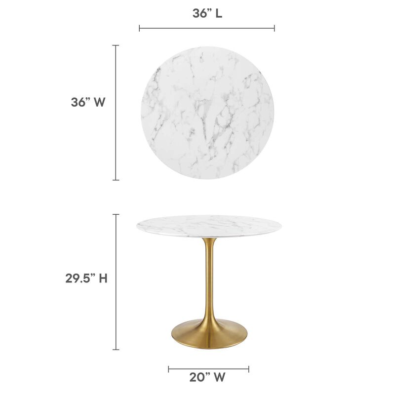 Modway - Lippa 36" Round Artificial Marble Dining Table Gold White