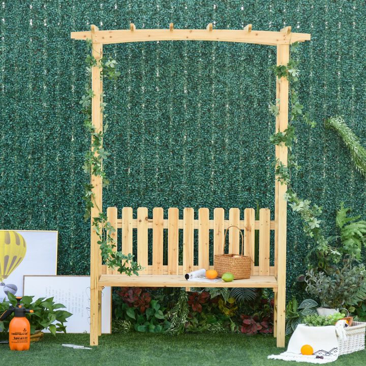 Natural Wood Garden Seat: 2-Person Bench Arch with Protective Varnish