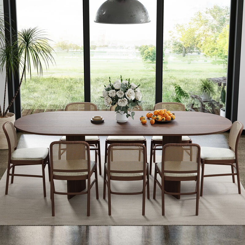 79" Farmhouse Large Oval Brown Dining Table for 6-8 People with V-Shaped Legs for Dining Room and Living Room