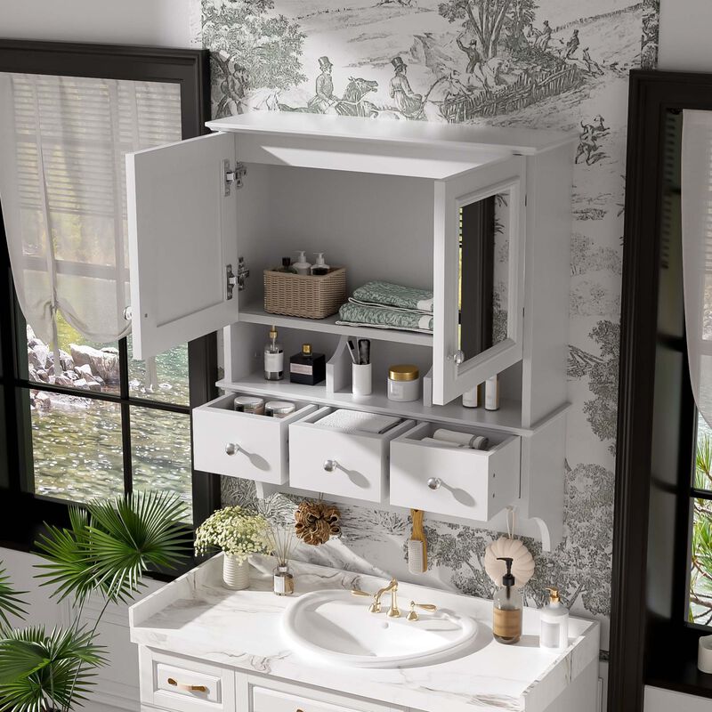 ELEMENT ACE 4-in-1 Wall Mounted Bathroom Mirror Cabinet 24 Inch Medicine Cabinet with Drawers Organizer Hooks High-Definition Mirrors with Storage for Bathroom Vanity image number 5