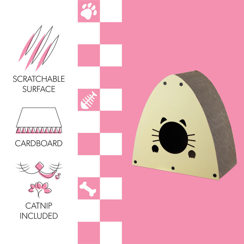 Koko 19" Modern Cardboard Triangle Cat Cave Scratcher with Catnip, Almond
