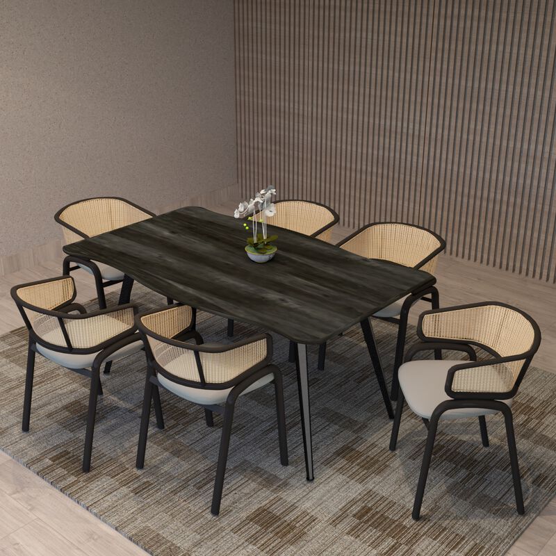 LeisureMod Ravenna Modern Rectangular Wood 63" Dining Table With Metal Legs