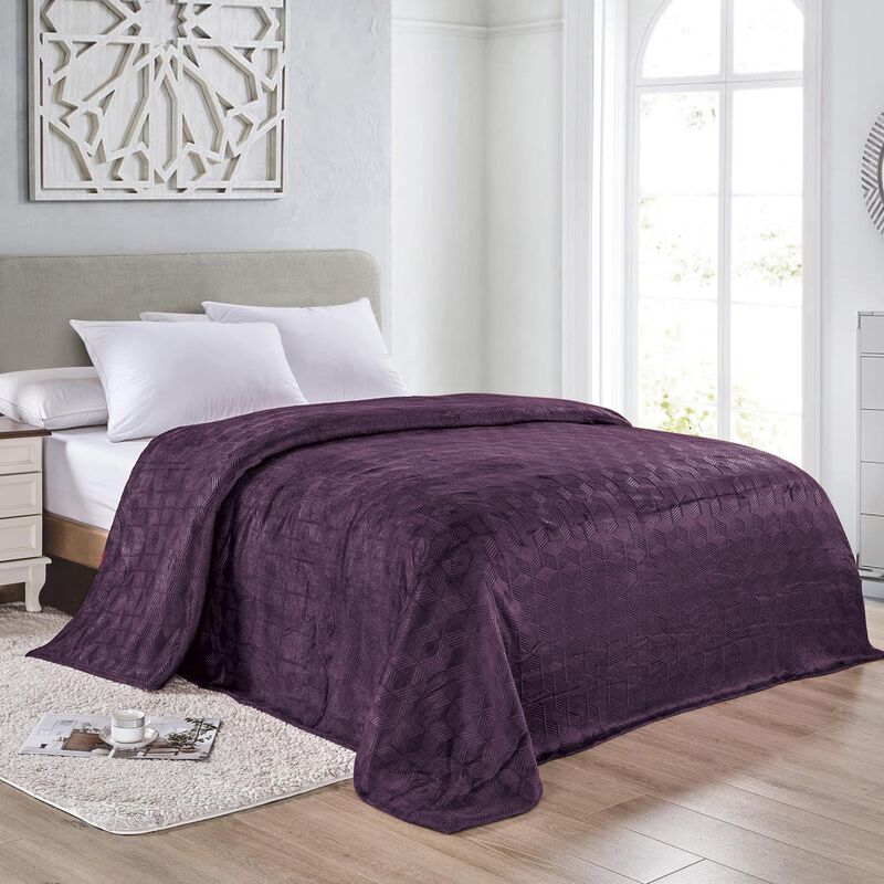 Amrani Bedcover Embossed Blanket, Soft Premium Microplush, Queen, Plum