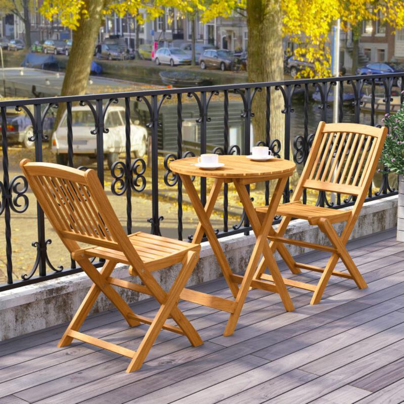 Hivvago 3 Pieces Acacia Wood Patio Folding Bistro Set with Soft Cushions