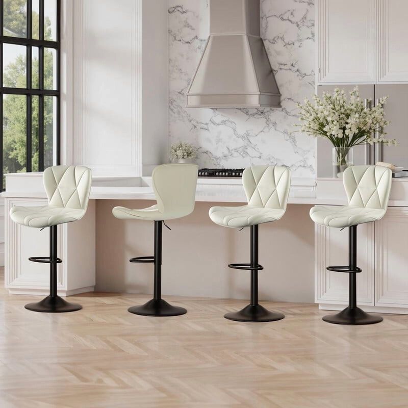 Faux Leather Swivel Bar Stools Set of 2, Adjustable Counter Height Kitchen Chairs, Iron Frame High Backrest 360&deg; Barstools for Kitchen Counter, Outdoor image number 3