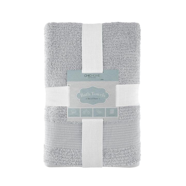 Chic Home Luxurious 3-Piece Super Soft Pure Turkish Cotton Bath Towels Set 30" x 60" Grey