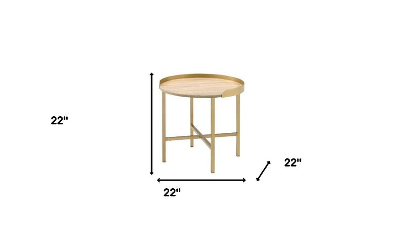 Round Side Table with Solid Wood Top and Sturdy Metal Base for Home Decor