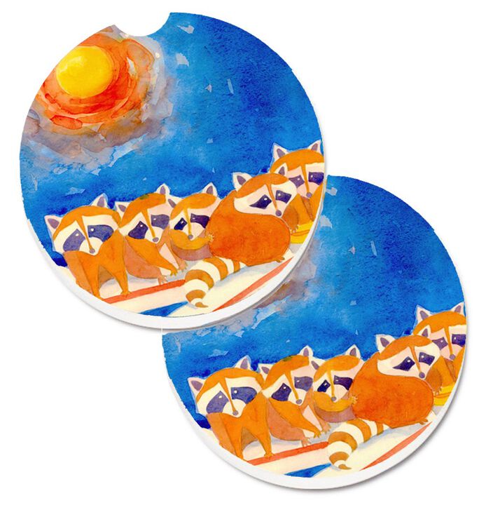 Caroline's Treasures Raccoons On The Railing Set of 2 Cup Holder Car Coasters 6009CARC, 2.56, Multicolor