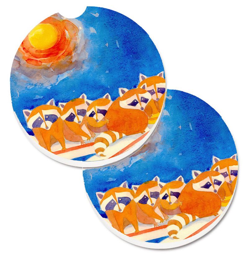 Caroline's Treasures Raccoons On The Railing Set of 2 Cup Holder Car Coasters 6009CARC, 2.56, Multicolor image number 0
