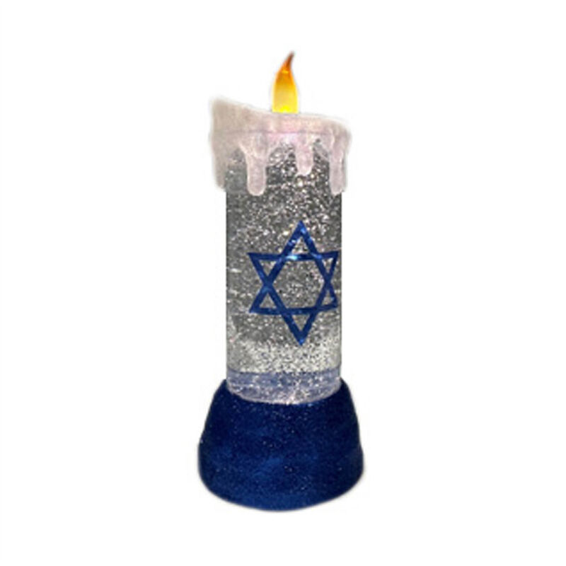 HomeRoots 10" Flameless Hanukkah Pillar Candle With Snow Globe image number 0