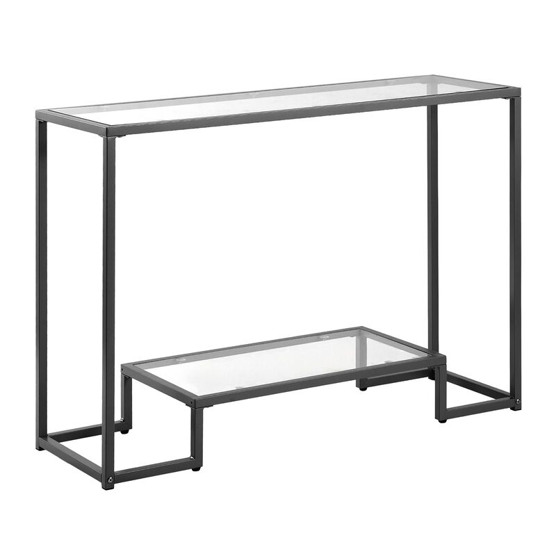 Modern Rectangle Sofa Table with 2 Glass Shelves and Metal Frame